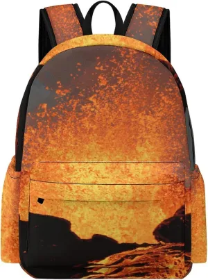 Magma Volcanoes Eruption Travel Backpack 16 in Laptop Bag Half Print Rucksack Business Daypack for Work Office