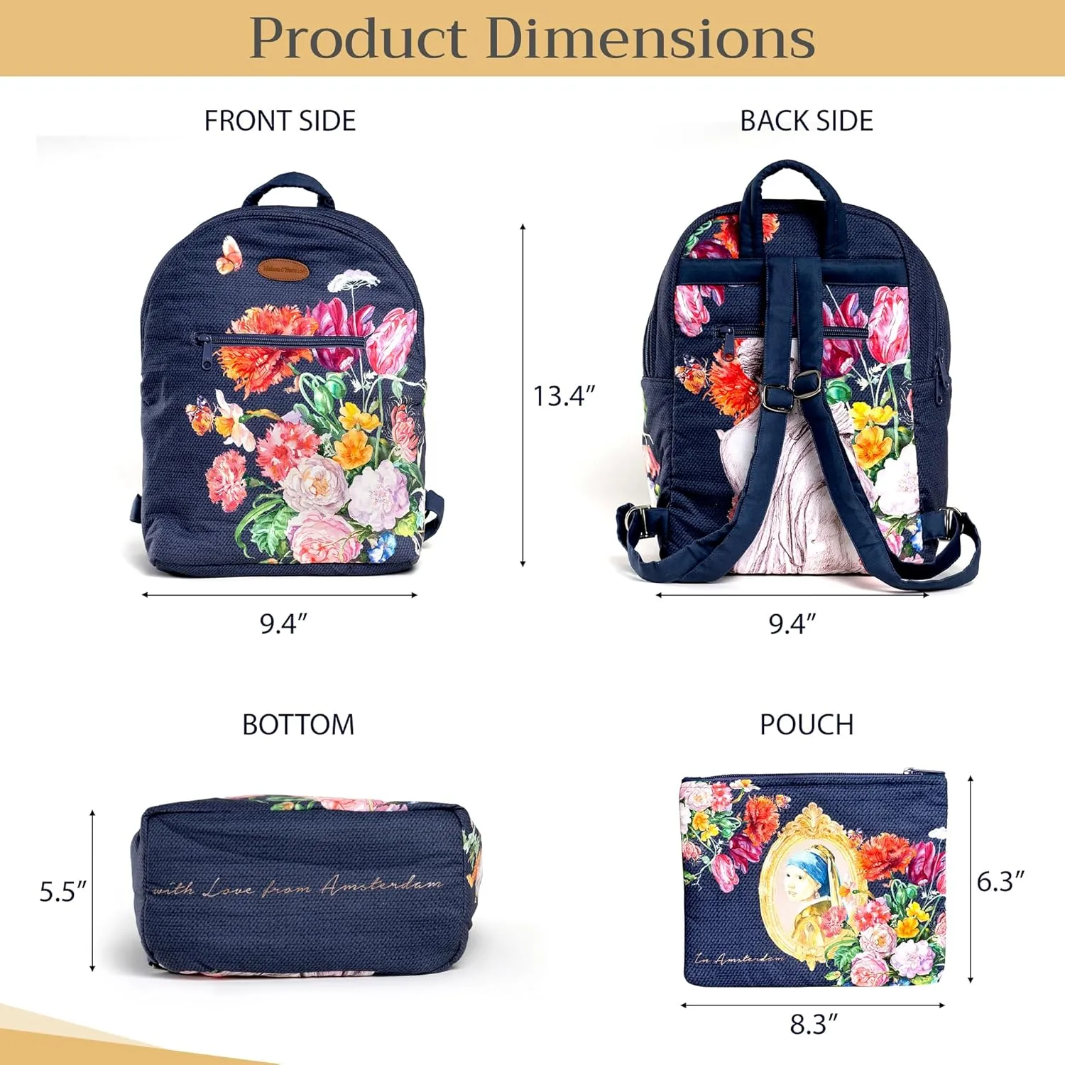 Maison d' Hermine Backpack for Women Men Cotton Shoulder Multipurpose Rucksack with Small Pouch Lightweight Multi Pocket Bag for Travel Work Beach Daypack Perfect for Gift (Master Piece)