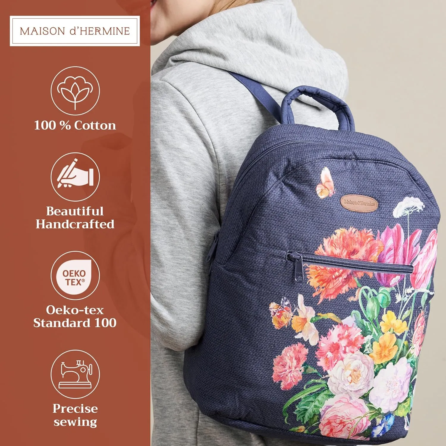 Maison d' Hermine Backpack for Women Men Cotton Shoulder Multipurpose Rucksack with Small Pouch Lightweight Multi Pocket Bag for Travel Work Beach Daypack Perfect for Gift (Master Piece)