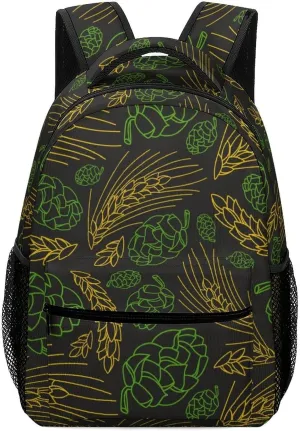 Malt and Cone Hop Pattern Unisex Backpack Casual Daypacks Lightweight Shoulders Bag for Camping Hiking Travel Gear