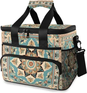 Mandala Aztec Blue Flower Boho Cooler Bag Insulated Cooler Soft Sided Cooler 24 Can Portable Picnic Bag Large Leakproof Lunch Bag Box for Beach Grocery Camping Travel Car Men Women