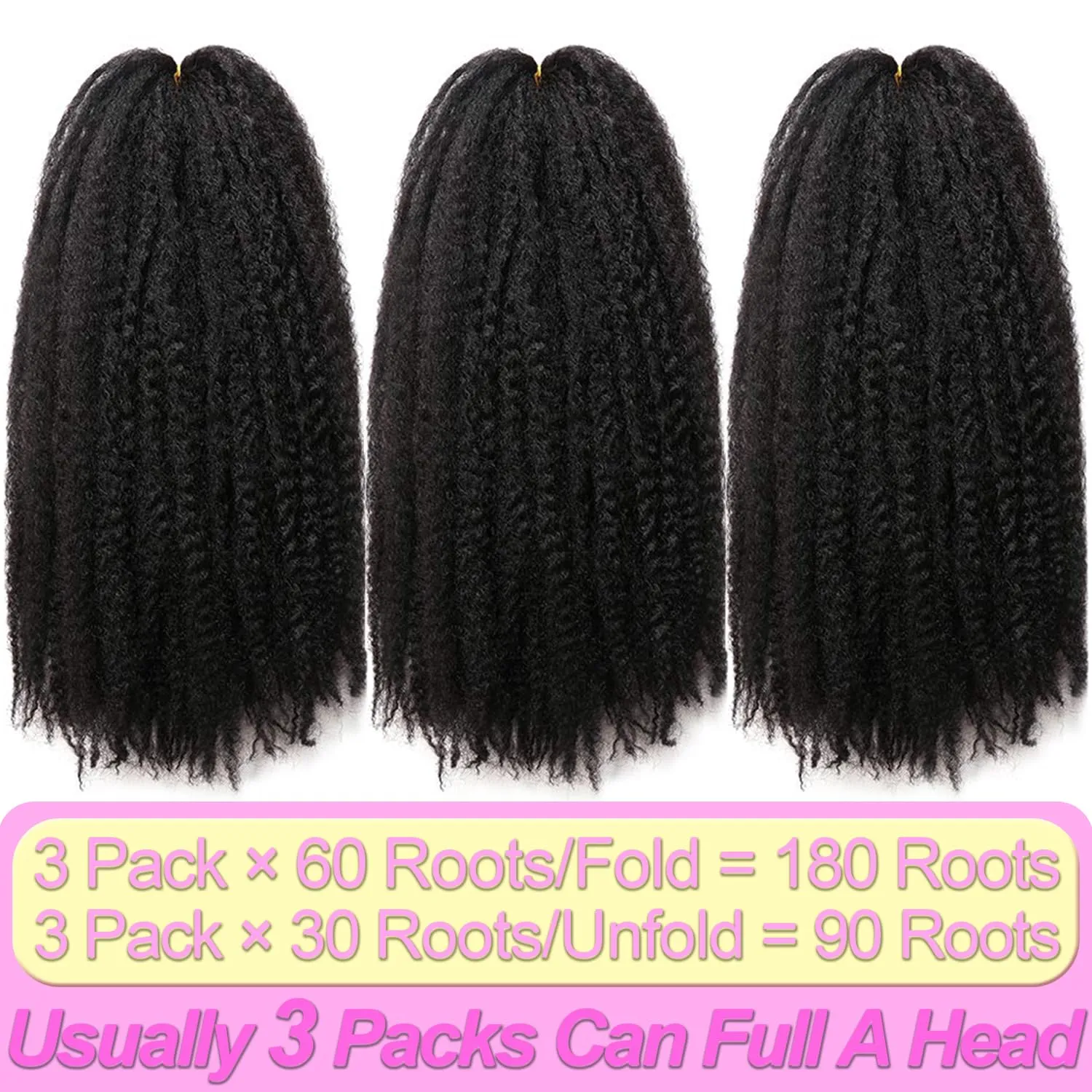 Marley Twist Braiding Hair-18 Inch 90Roots/unfold Soft Marley Twist Hair For Twists 3 Packs Lightweight Cuabn Twist Hair For Black Women (18 Inch 3 Packs, 1B#)