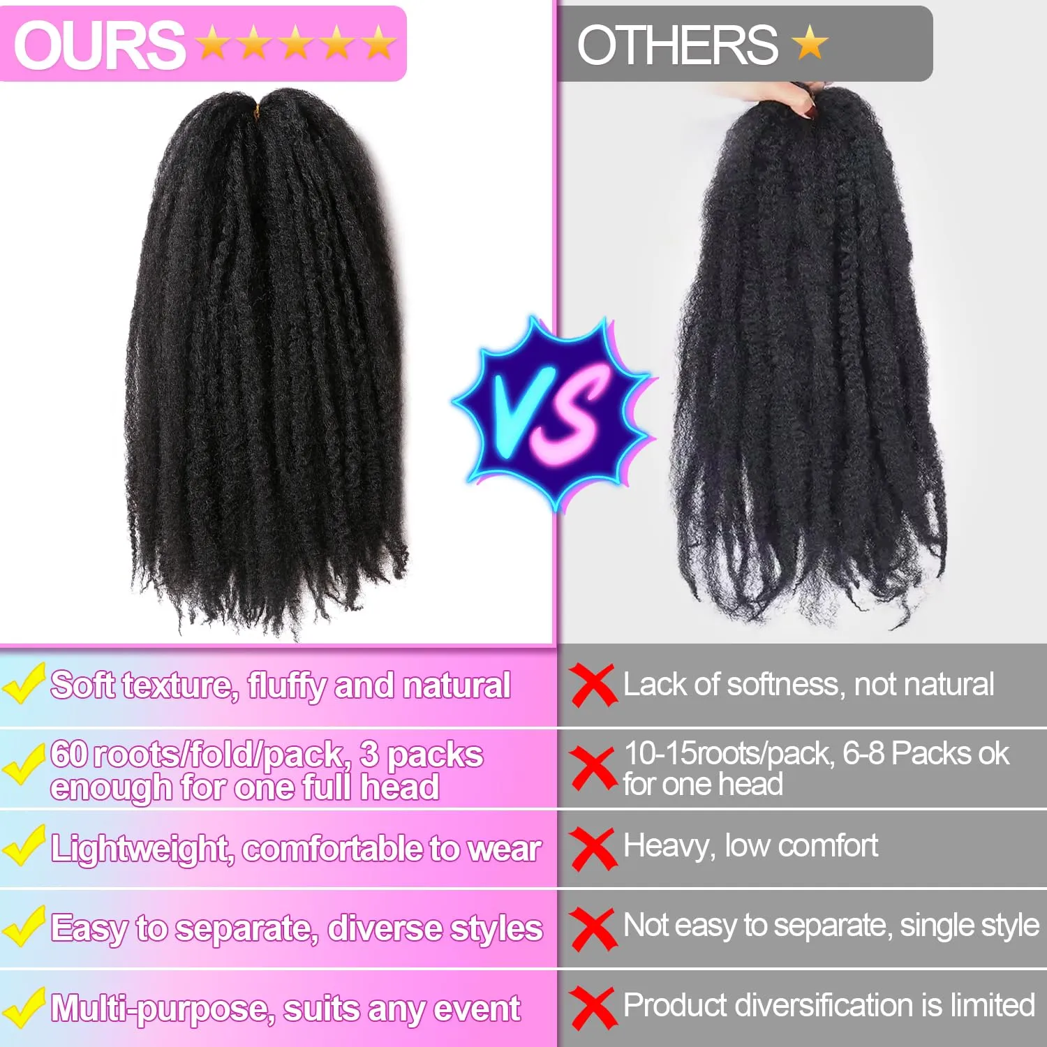 Marley Twist Braiding Hair-18 Inch 90Roots/unfold Soft Marley Twist Hair For Twists 3 Packs Lightweight Cuabn Twist Hair For Black Women (18 Inch 3 Packs, 1B#)