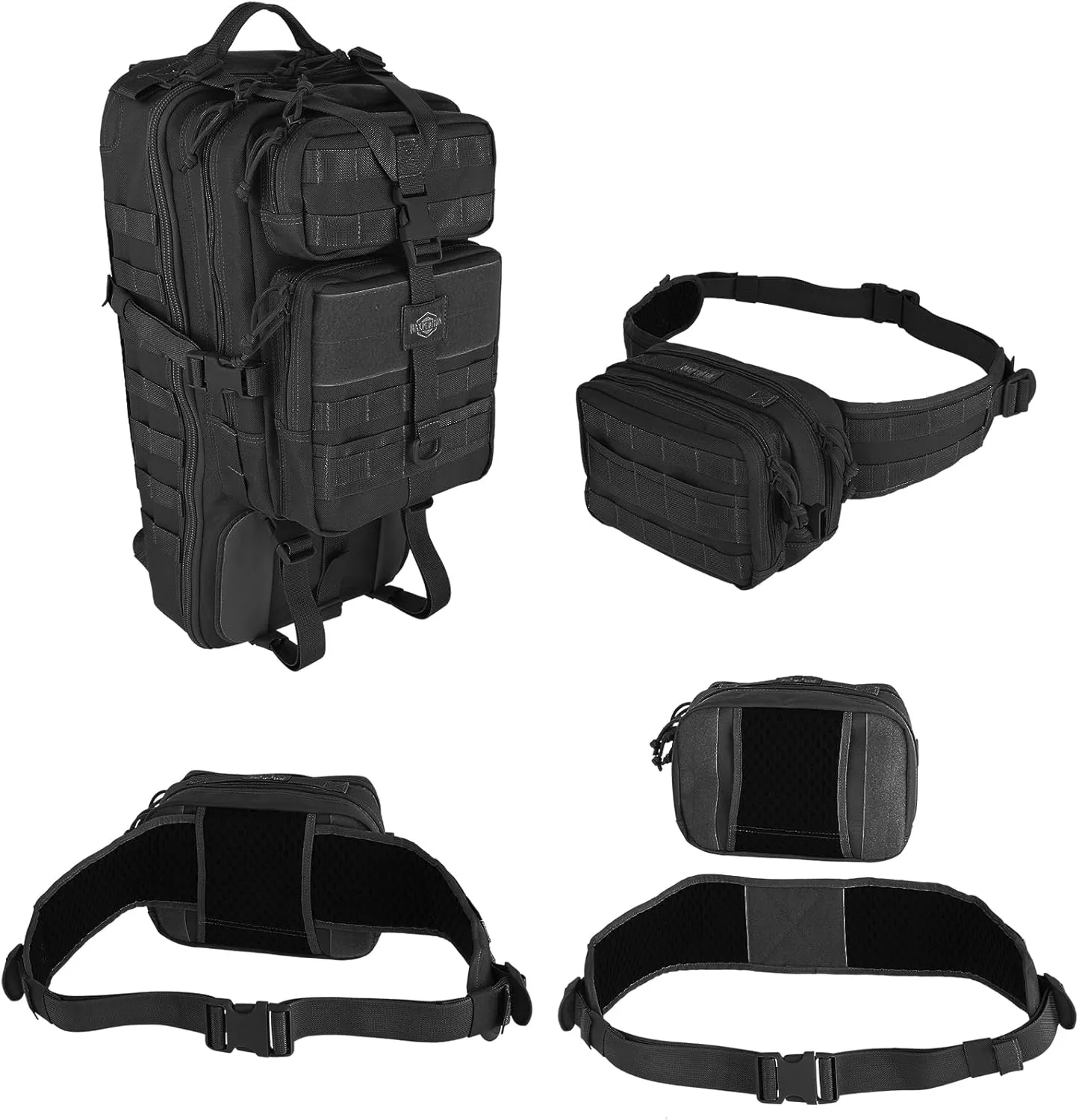 MAXPEDITION Gyrfalcon Backpack (Black) 36L Tactical Backpack with Detachable Waist Pack, MOLLE Internal Frame Rucksack, Military Survival Pack, Bug Out Bag, PT1054B