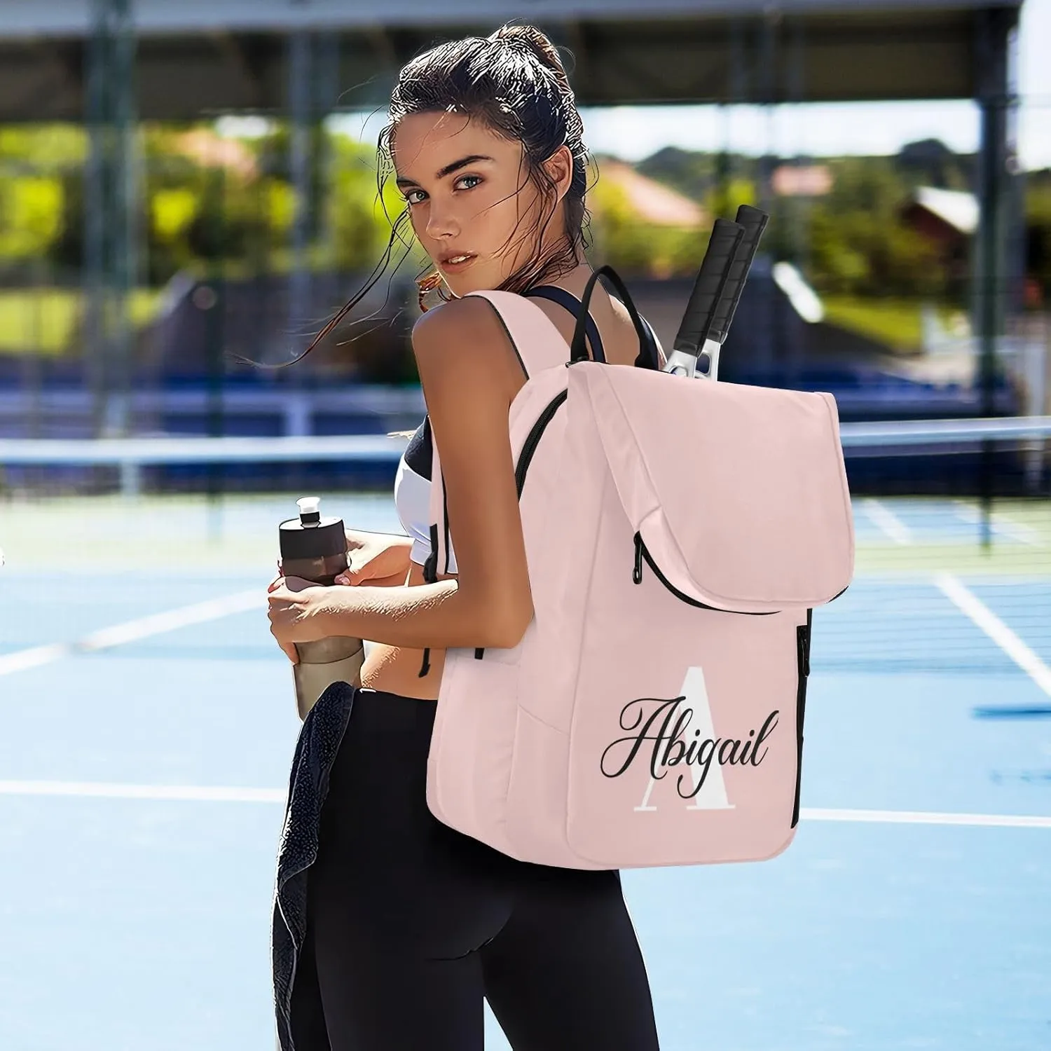MCHIVER Custom Tennis Bags for Men Women Personalized Tennis Backpack Hold 2 Rackets Padel Sports Backpack 11.81 * 7.87 * 17.11in