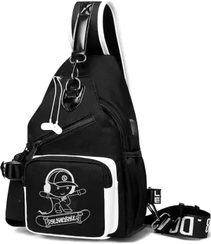 MCWTH Sling Bag for Teen Boys, Luminous Chest Pack Waterproof Travel Shoulder Backpack (Skateboard Boy)