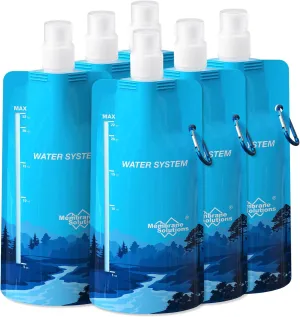 Membrane Solutions Collapsible 23oz Water Bottle with Filter Straw, Reusable Pouch and Carabiner, Foldable Water Container for Hiking, Camping, Travel, Emergency