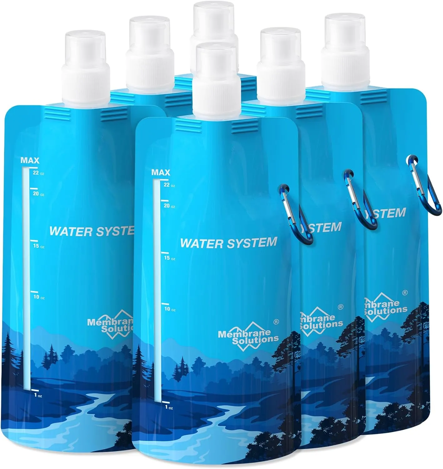 Membrane Solutions Collapsible 23oz Water Bottle with Filter Straw, Reusable Pouch and Carabiner, Foldable Water Container for Hiking, Camping, Travel, Emergency