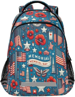 Memorial Day in The United States Backpack Schoolbag for Boys Girls Elementary School Bookbag Travel Bag Casual Daypack Rucksack for Students