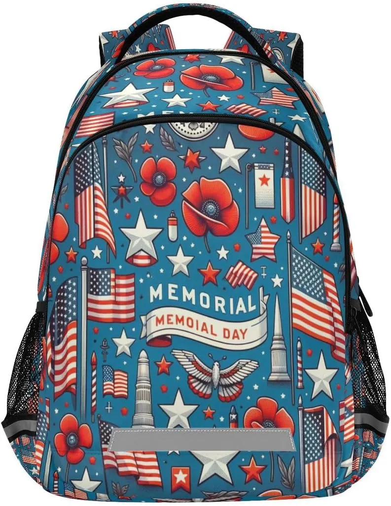 Memorial Day in The United States Backpack Schoolbag for Boys Girls Elementary School Bookbag Travel Bag Casual Daypack Rucksack for Students