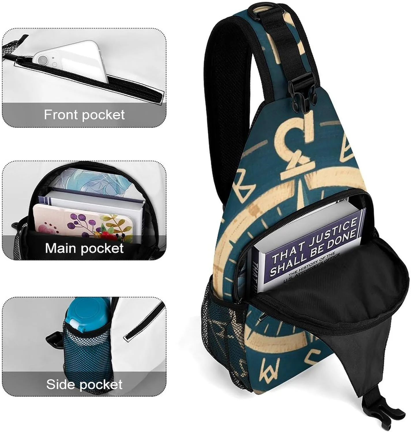 Men & Women Satchel Bookbags Travel Rucksack Daypack, Norse Gold Vegvisir Runic Compass Art Sling Bag Backpack Bag for Outdoor Travel Hiking - Compact Tool Backpack