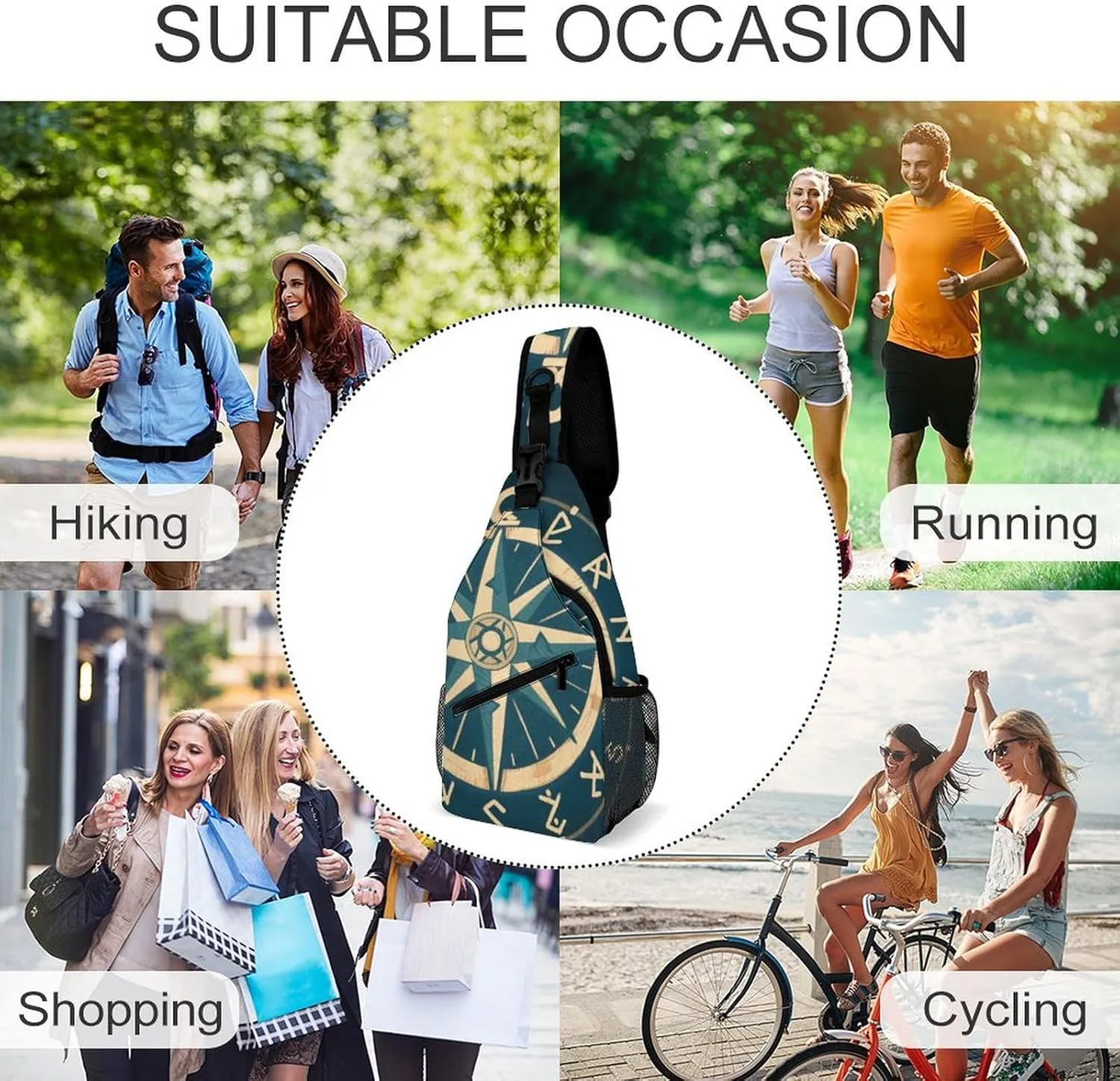 Men & Women Satchel Bookbags Travel Rucksack Daypack, Norse Gold Vegvisir Runic Compass Art Sling Bag Backpack Bag for Outdoor Travel Hiking - Compact Tool Backpack