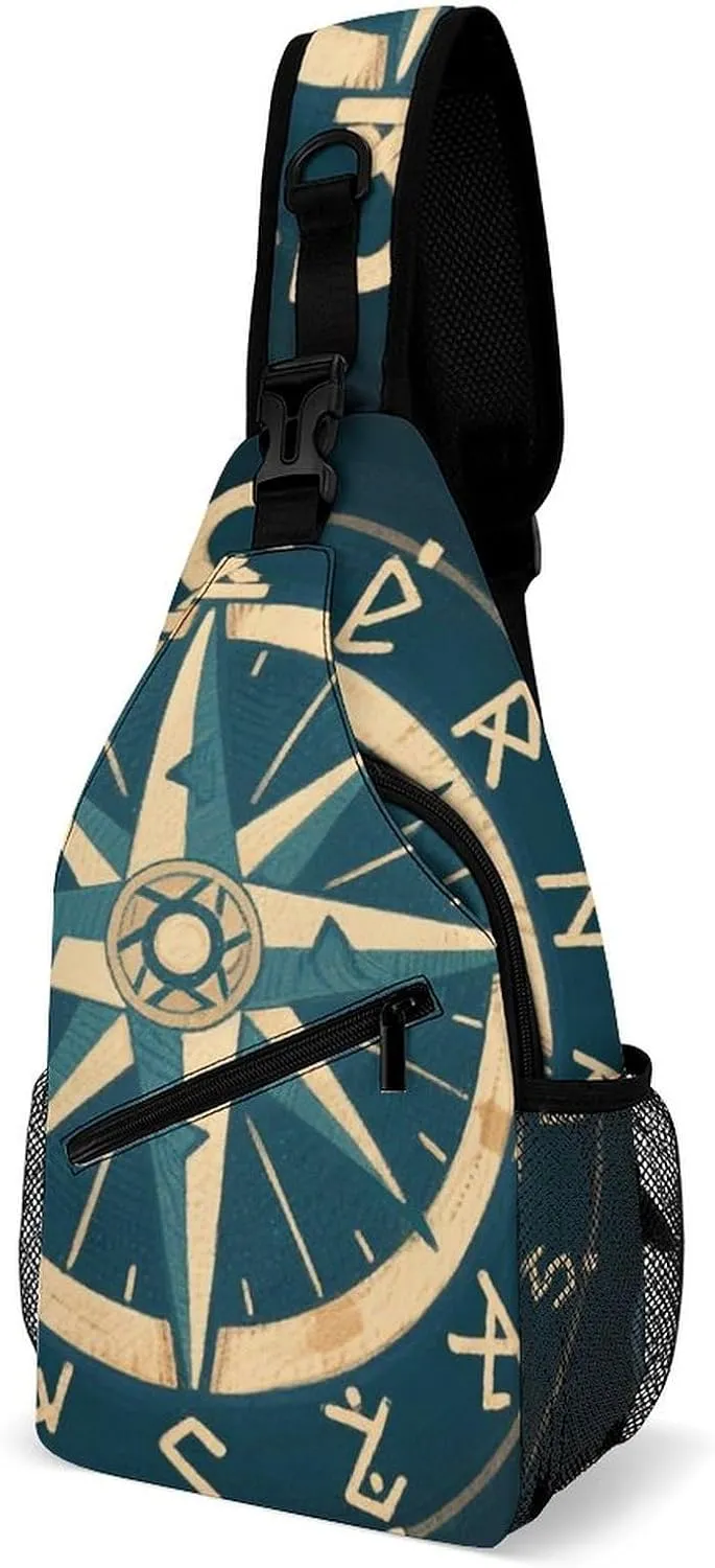Men & Women Satchel Bookbags Travel Rucksack Daypack, Norse Gold Vegvisir Runic Compass Art Sling Bag Backpack Bag for Outdoor Travel Hiking - Compact Tool Backpack