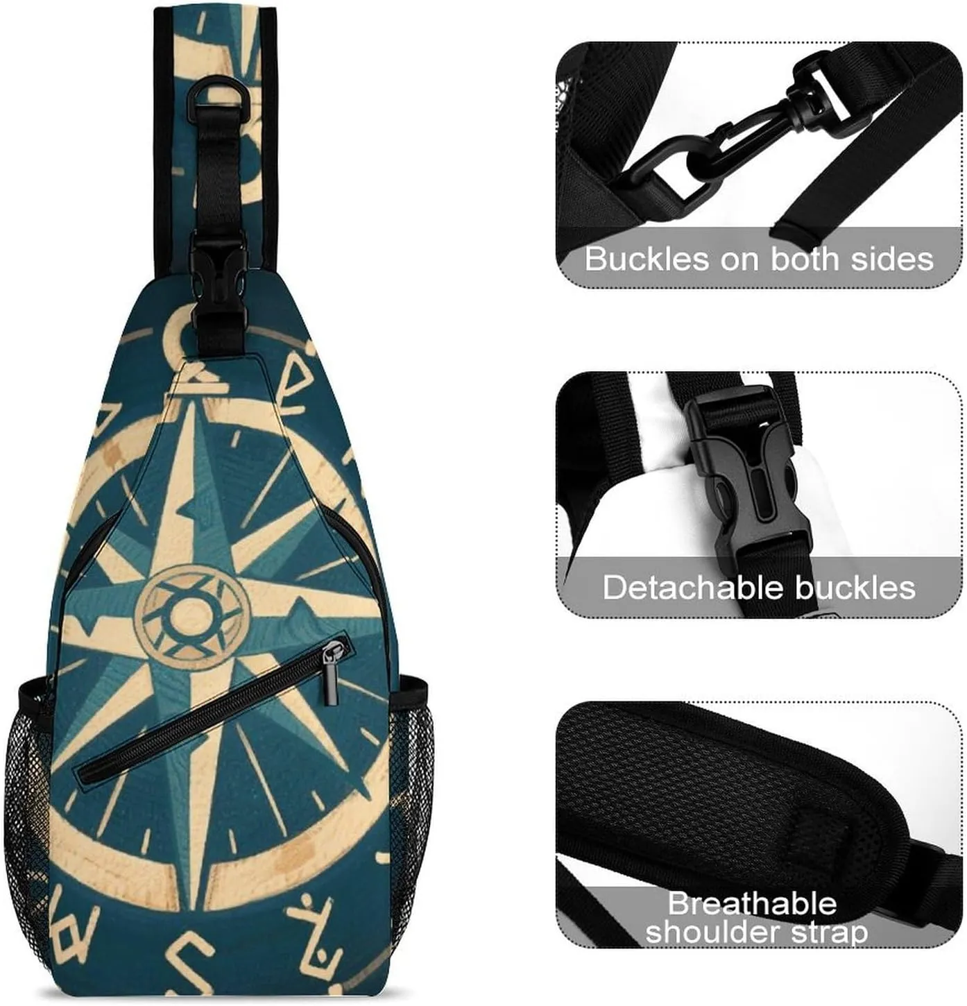 Men & Women Satchel Bookbags Travel Rucksack Daypack, Norse Gold Vegvisir Runic Compass Art Sling Bag Backpack Bag for Outdoor Travel Hiking - Compact Tool Backpack