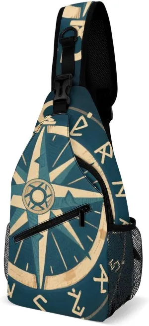 Men & Women Satchel Bookbags Travel Rucksack Daypack, Norse Gold Vegvisir Runic Compass Art Sling Bag Backpack Bag for Outdoor Travel Hiking - Compact Tool Backpack