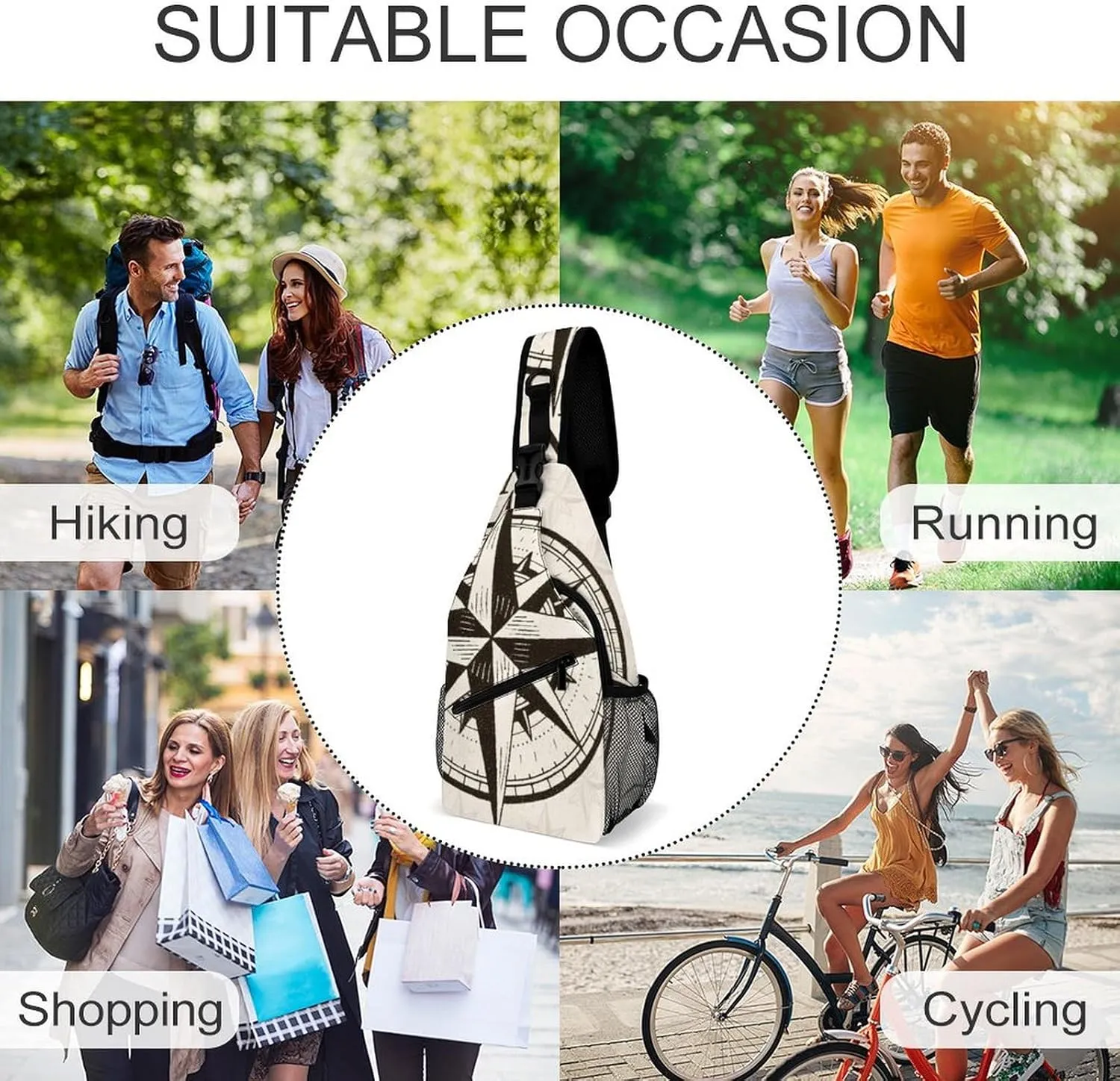 Men & Women Satchel Bookbags Travel Rucksack Daypack, Vintage Compass Art Sling Bag Backpack Bag for Outdoor Travel Hiking - Compact Tool Backpack
