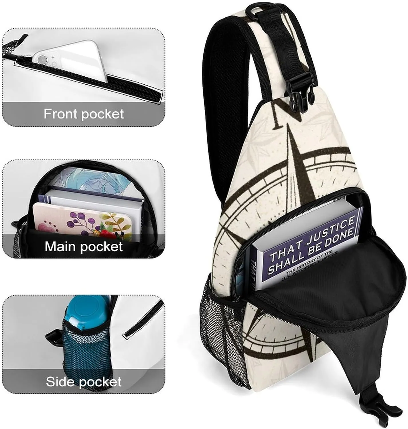Men & Women Satchel Bookbags Travel Rucksack Daypack, Vintage Compass Art Sling Bag Backpack Bag for Outdoor Travel Hiking - Compact Tool Backpack