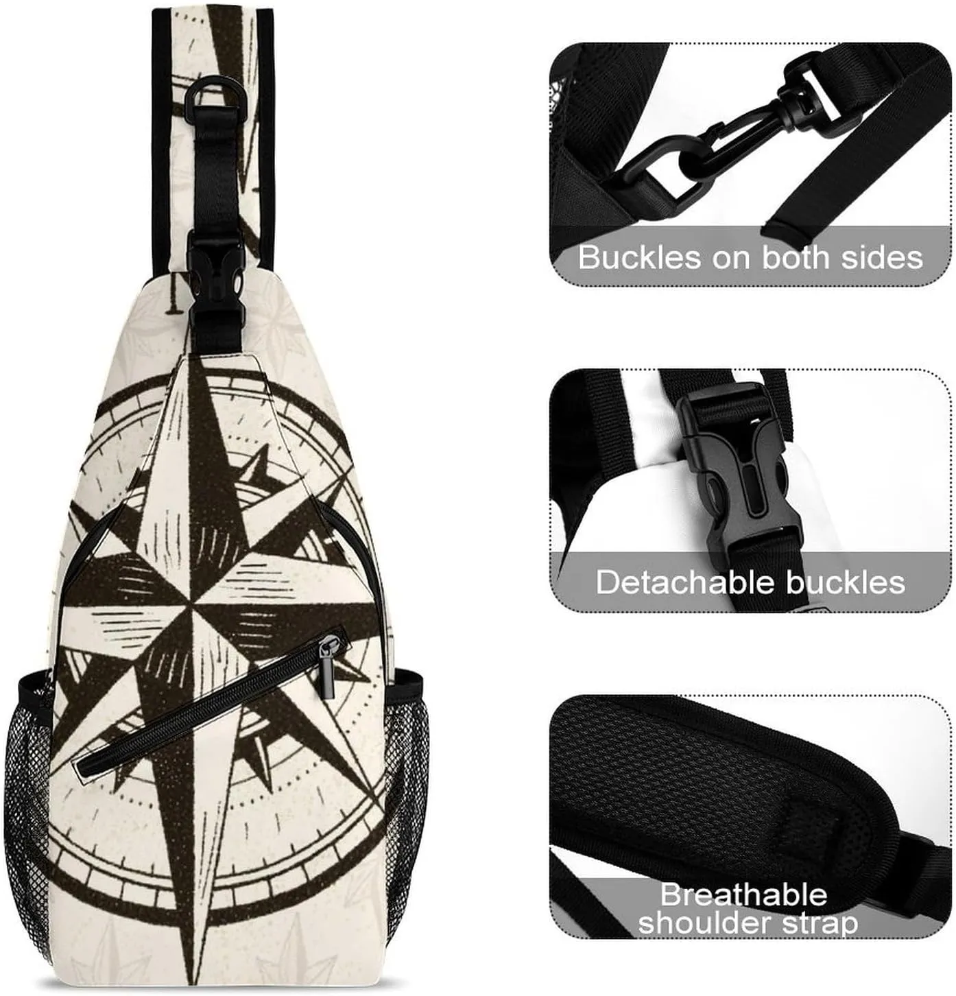 Men & Women Satchel Bookbags Travel Rucksack Daypack, Vintage Compass Art Sling Bag Backpack Bag for Outdoor Travel Hiking - Compact Tool Backpack
