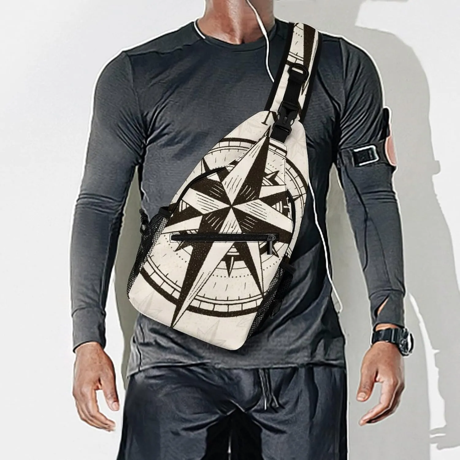 Men & Women Satchel Bookbags Travel Rucksack Daypack, Vintage Compass Art Sling Bag Backpack Bag for Outdoor Travel Hiking - Compact Tool Backpack