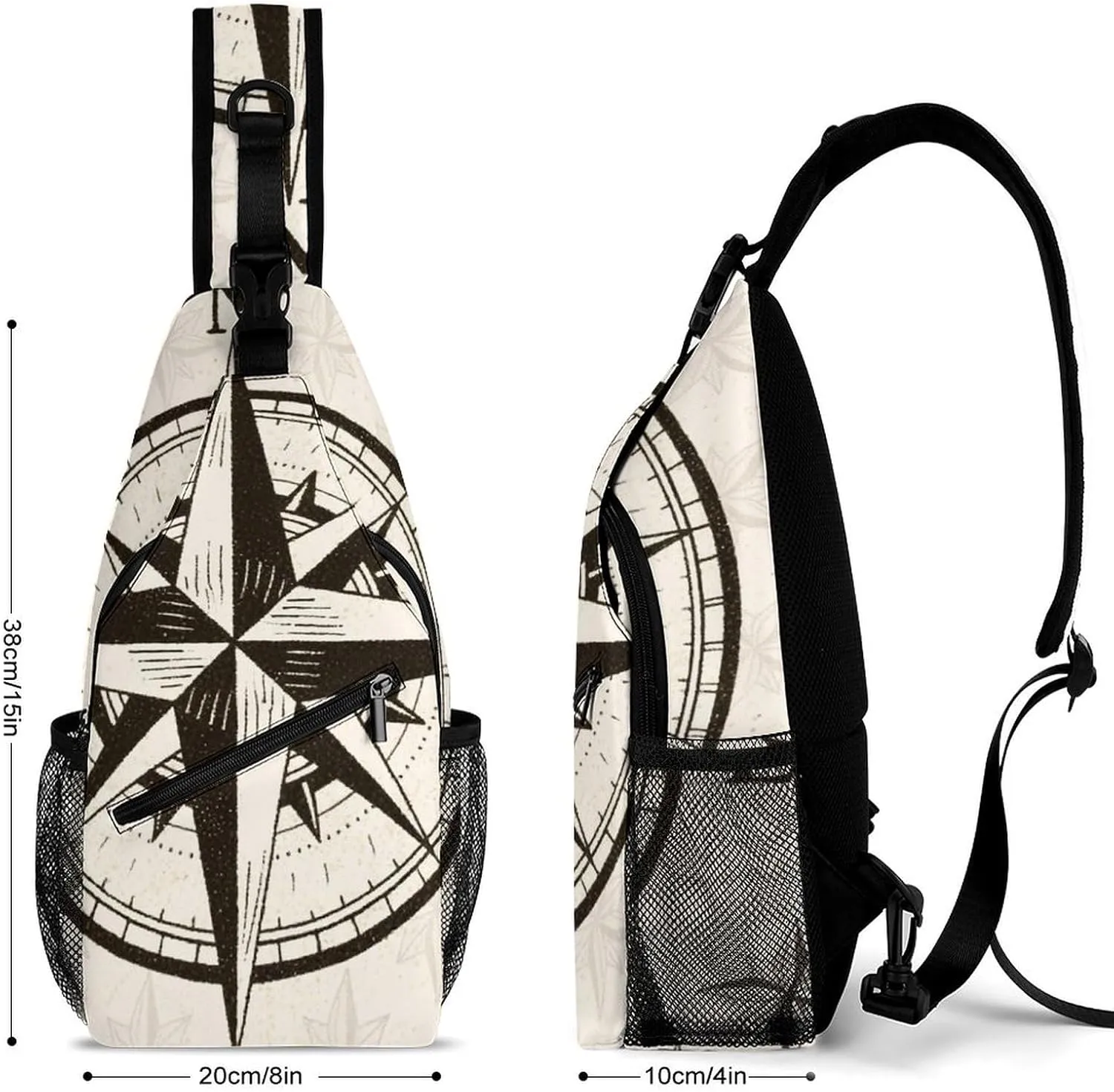 Men & Women Satchel Bookbags Travel Rucksack Daypack, Vintage Compass Art Sling Bag Backpack Bag for Outdoor Travel Hiking - Compact Tool Backpack