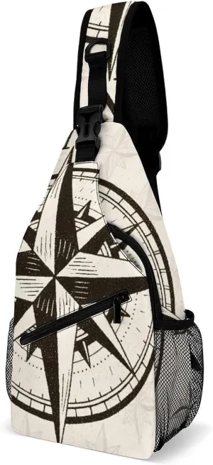 Men & Women Satchel Bookbags Travel Rucksack Daypack, Vintage Compass Art Sling Bag Backpack Bag for Outdoor Travel Hiking - Compact Tool Backpack