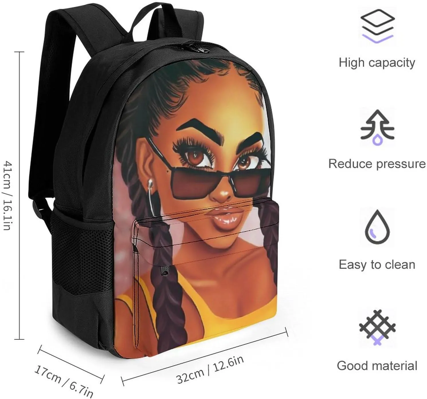 Men Women Lightweight Abstract Fashion Black Woman Art African American Women Art Backpack Large Capacity Carry On Bag With Padded Straps for Sports Work Walking Cycling