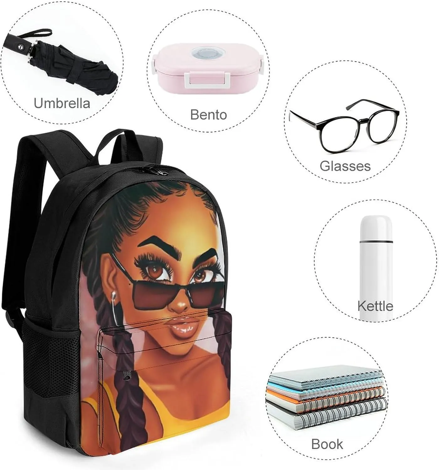 Men Women Lightweight Abstract Fashion Black Woman Art African American Women Art Backpack Large Capacity Carry On Bag With Padded Straps for Sports Work Walking Cycling