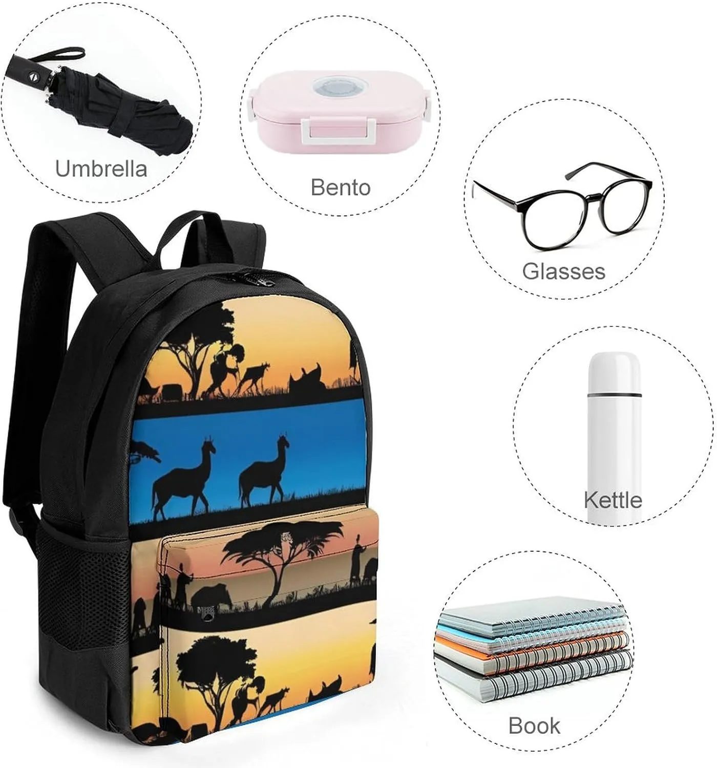 Men Women Lightweight African Wild Animals Acacia Trees Art Backpack Large Capacity Carry On Bag With Padded Straps for Sports Work Walking Cycling