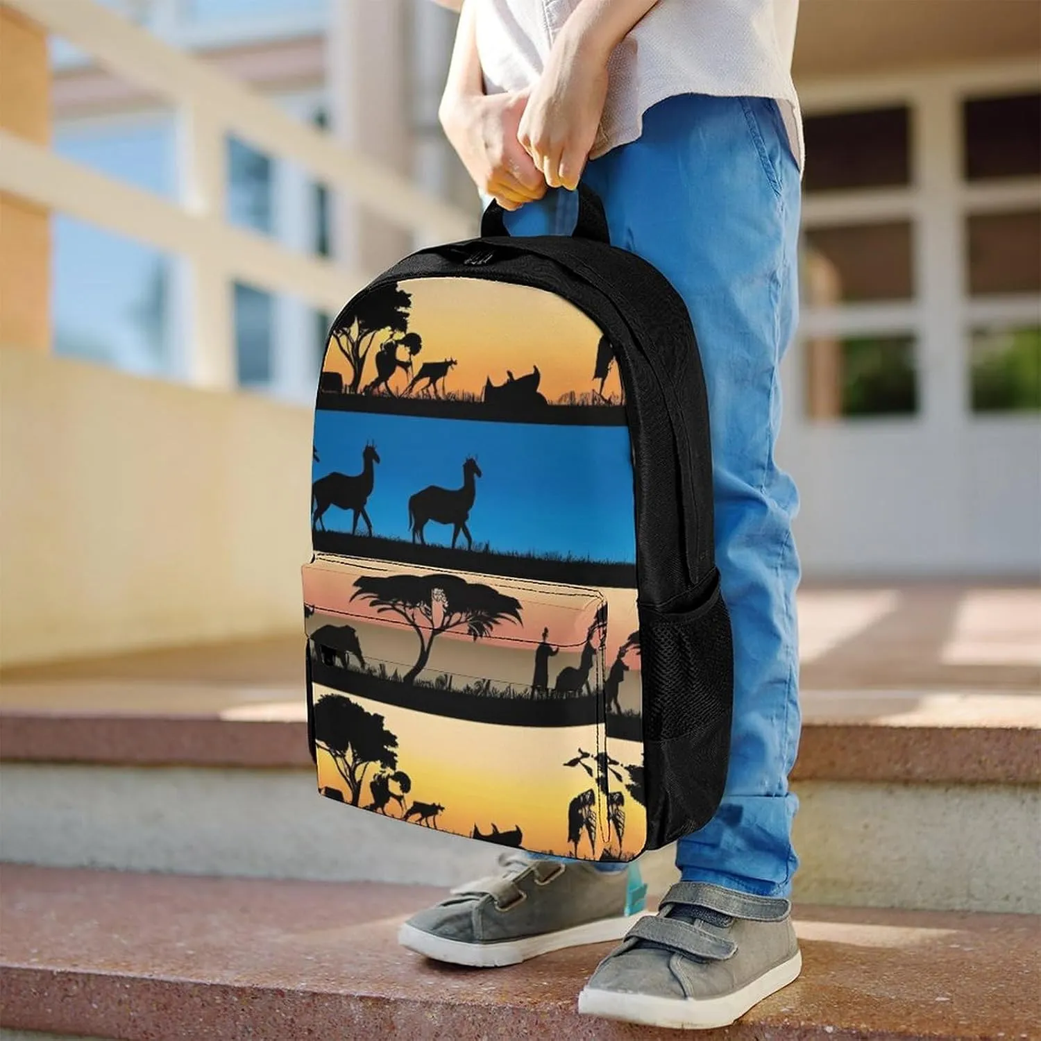 Men Women Lightweight African Wild Animals Acacia Trees Art Backpack Large Capacity Carry On Bag With Padded Straps for Sports Work Walking Cycling