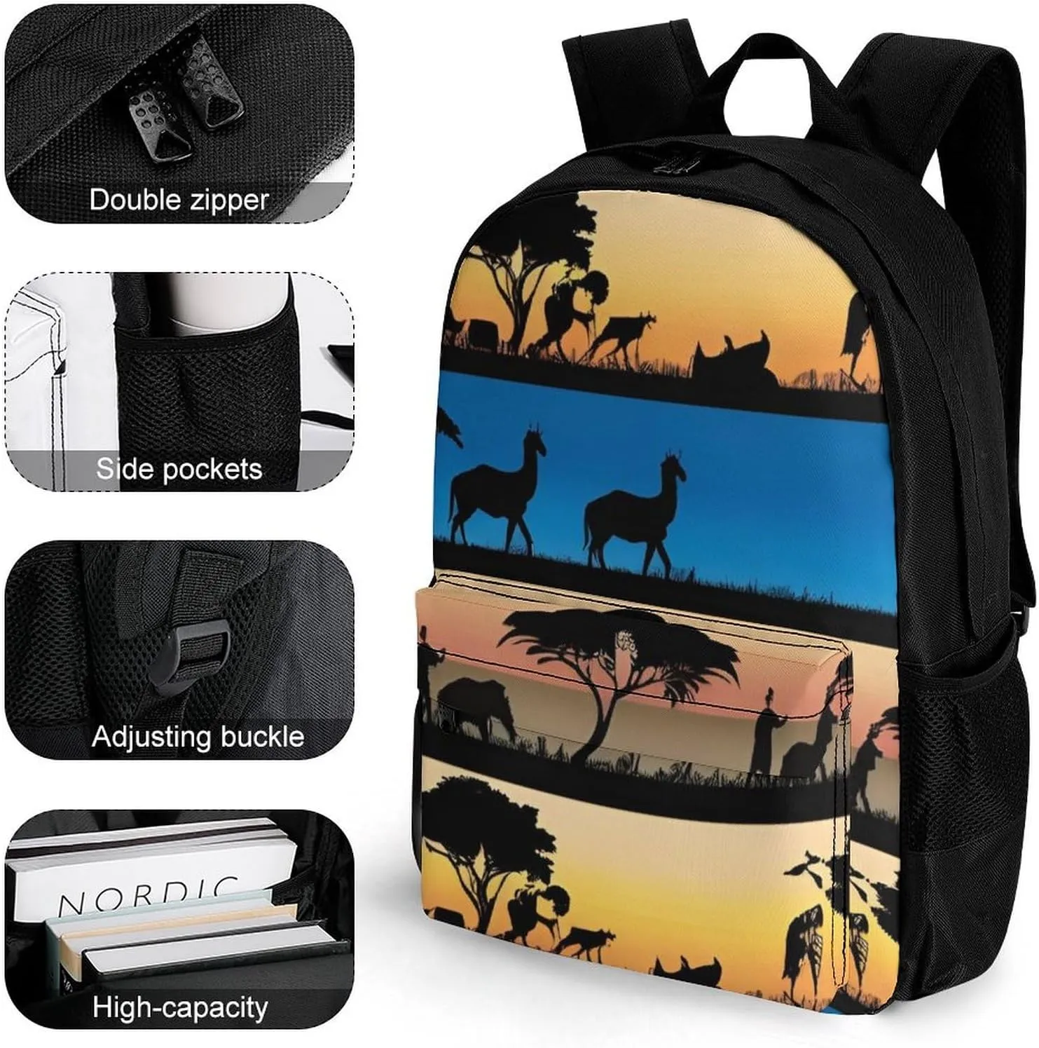Men Women Lightweight African Wild Animals Acacia Trees Art Backpack Large Capacity Carry On Bag With Padded Straps for Sports Work Walking Cycling