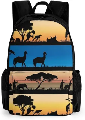 Men Women Lightweight African Wild Animals Acacia Trees Art Backpack Large Capacity Carry On Bag With Padded Straps for Sports Work Walking Cycling