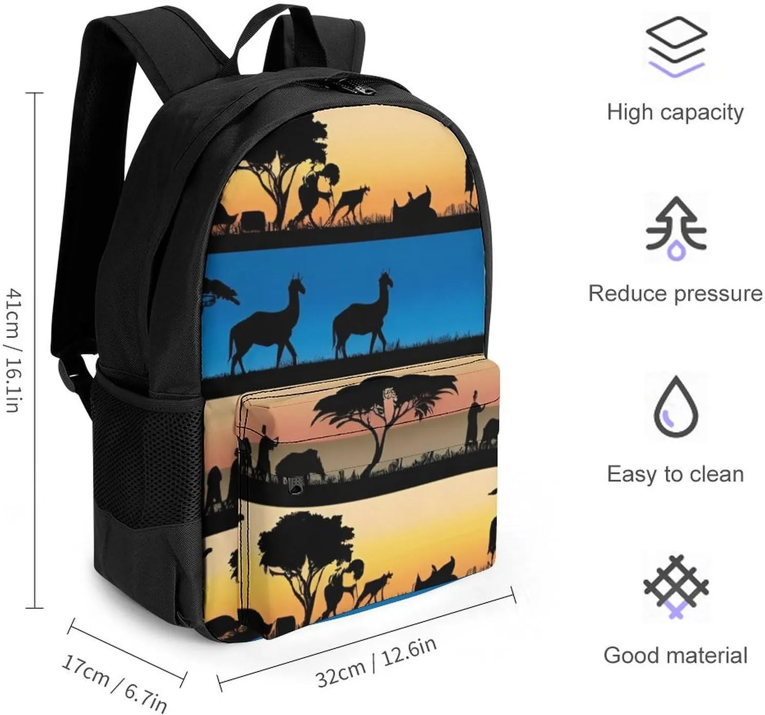 Men Women Lightweight African Wild Animals Acacia Trees Art Backpack Large Capacity Carry On Bag With Padded Straps for Sports Work Walking Cycling