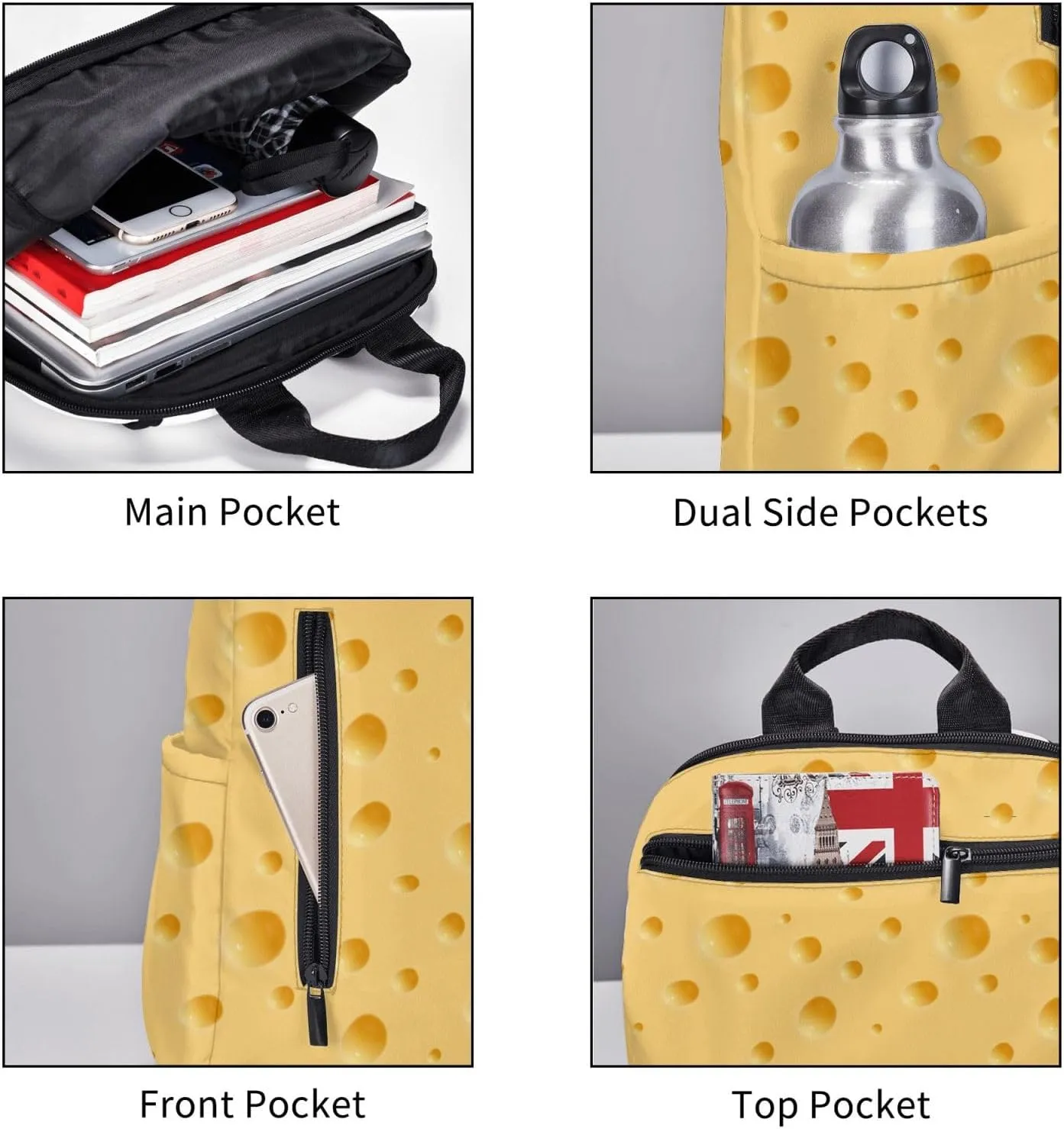 Men women lightweight anti-theft travel daypack fashion rucksack laptop backpack for work/travel/college/business - for Yellow Cheese Pattern Texture