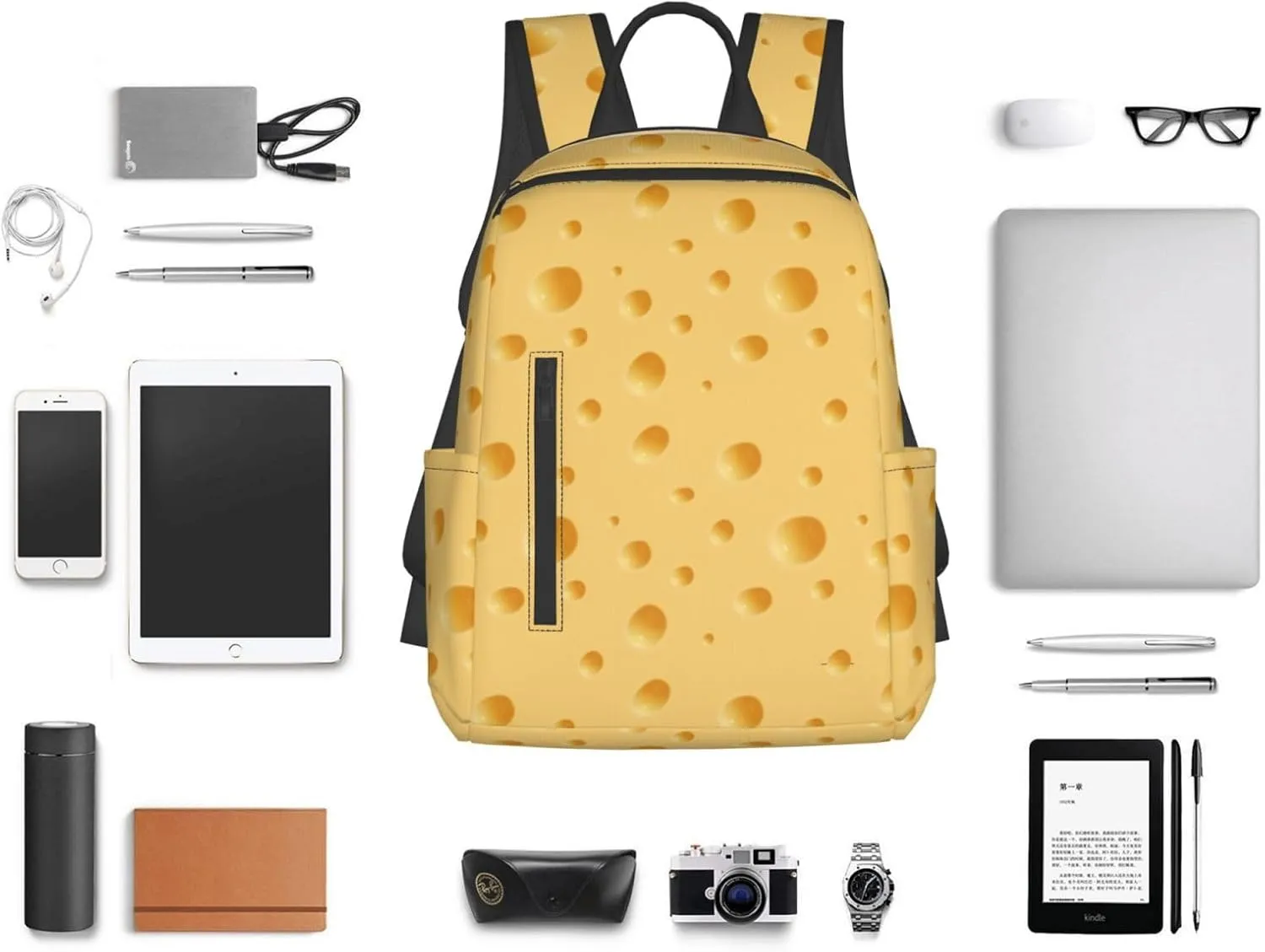 Men women lightweight anti-theft travel daypack fashion rucksack laptop backpack for work/travel/college/business - for Yellow Cheese Pattern Texture