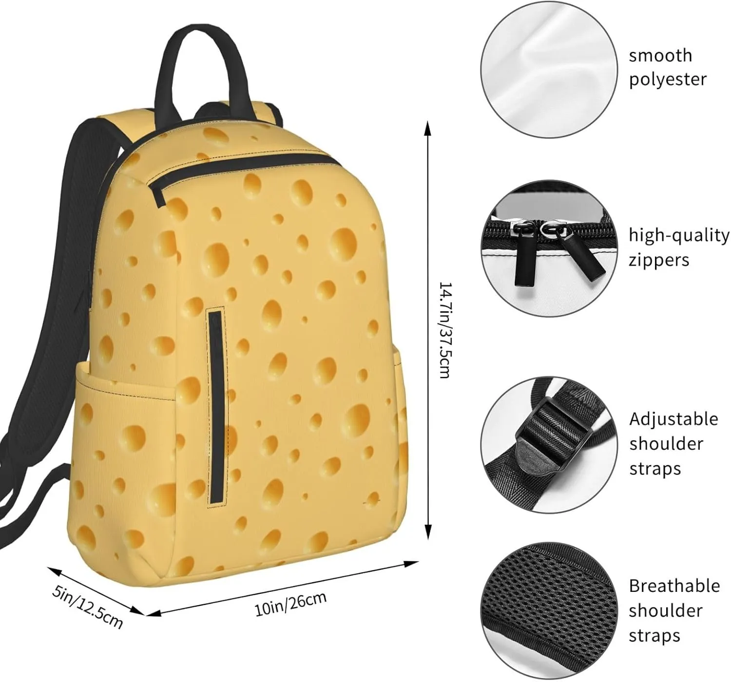 Men women lightweight anti-theft travel daypack fashion rucksack laptop backpack for work/travel/college/business - for Yellow Cheese Pattern Texture