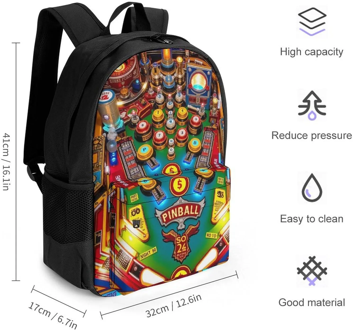 Men Women Lightweight Cartoon Pinball Orange Casual Daypack Big Capacity Bookbag With Padded Straps for Gym Travel Walking Cycling