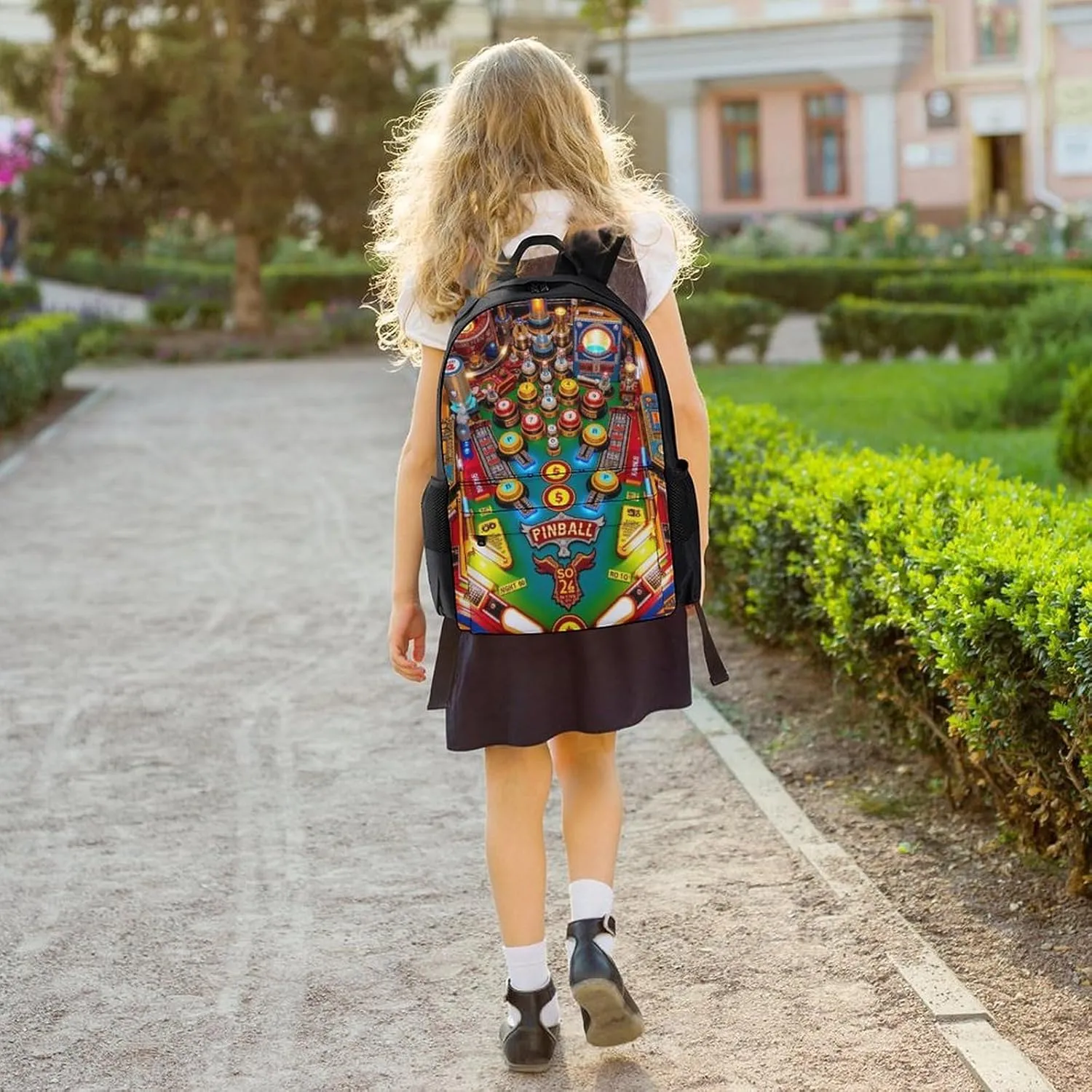 Men Women Lightweight Cartoon Pinball Orange Casual Daypack Big Capacity Bookbag With Padded Straps for Gym Travel Walking Cycling