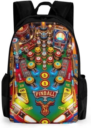 Men Women Lightweight Cartoon Pinball Orange Casual Daypack Big Capacity Bookbag With Padded Straps for Gym Travel Walking Cycling