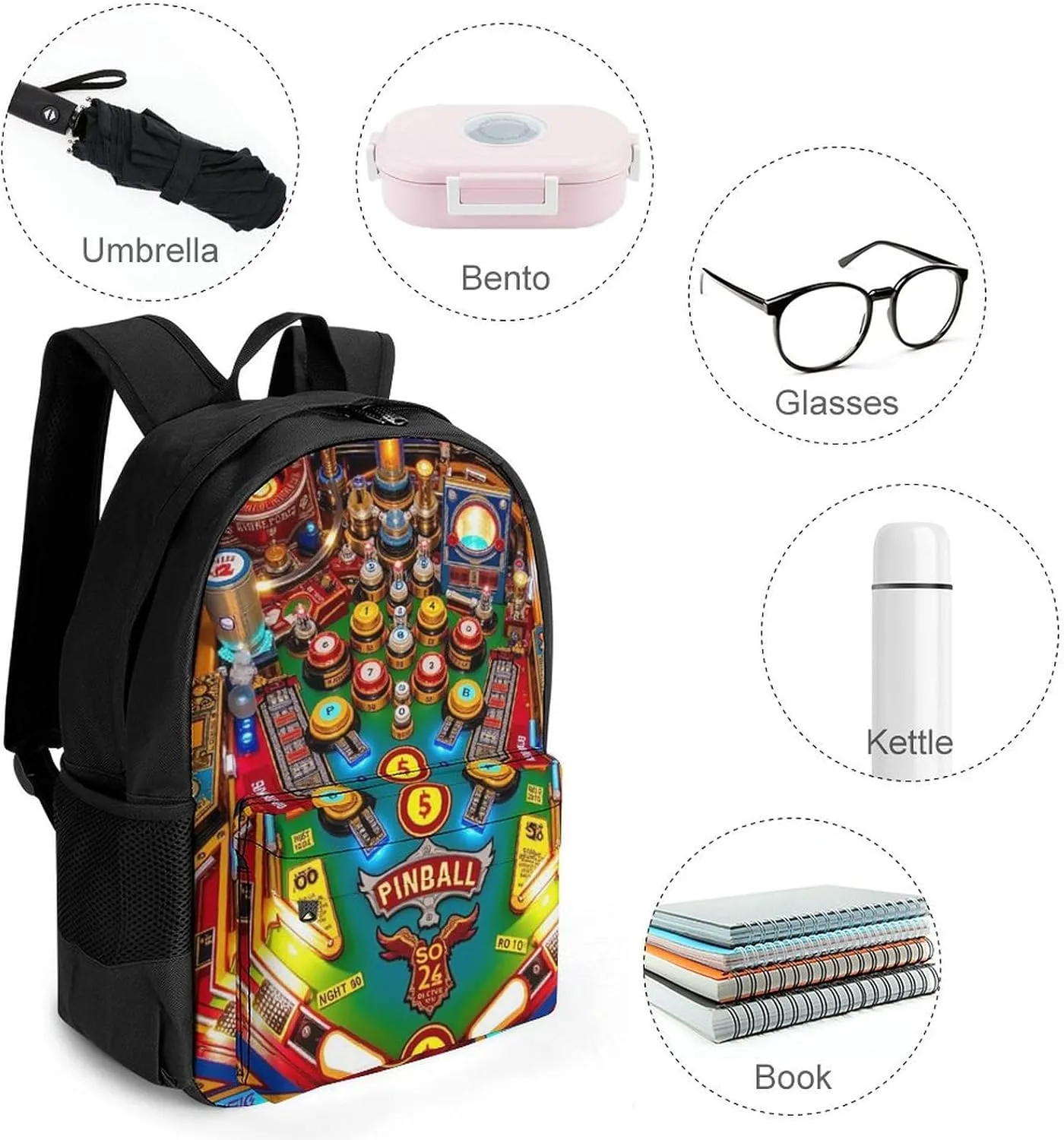 Men Women Lightweight Cartoon Pinball Orange Casual Daypack Big Capacity Bookbag With Padded Straps for Gym Travel Walking Cycling