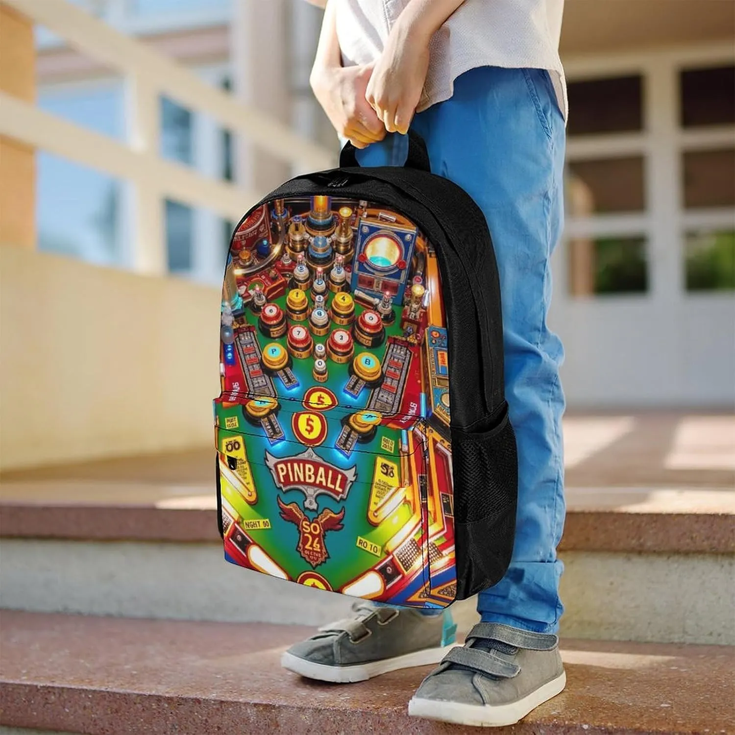 Men Women Lightweight Cartoon Pinball Orange Casual Daypack Big Capacity Bookbag With Padded Straps for Gym Travel Walking Cycling