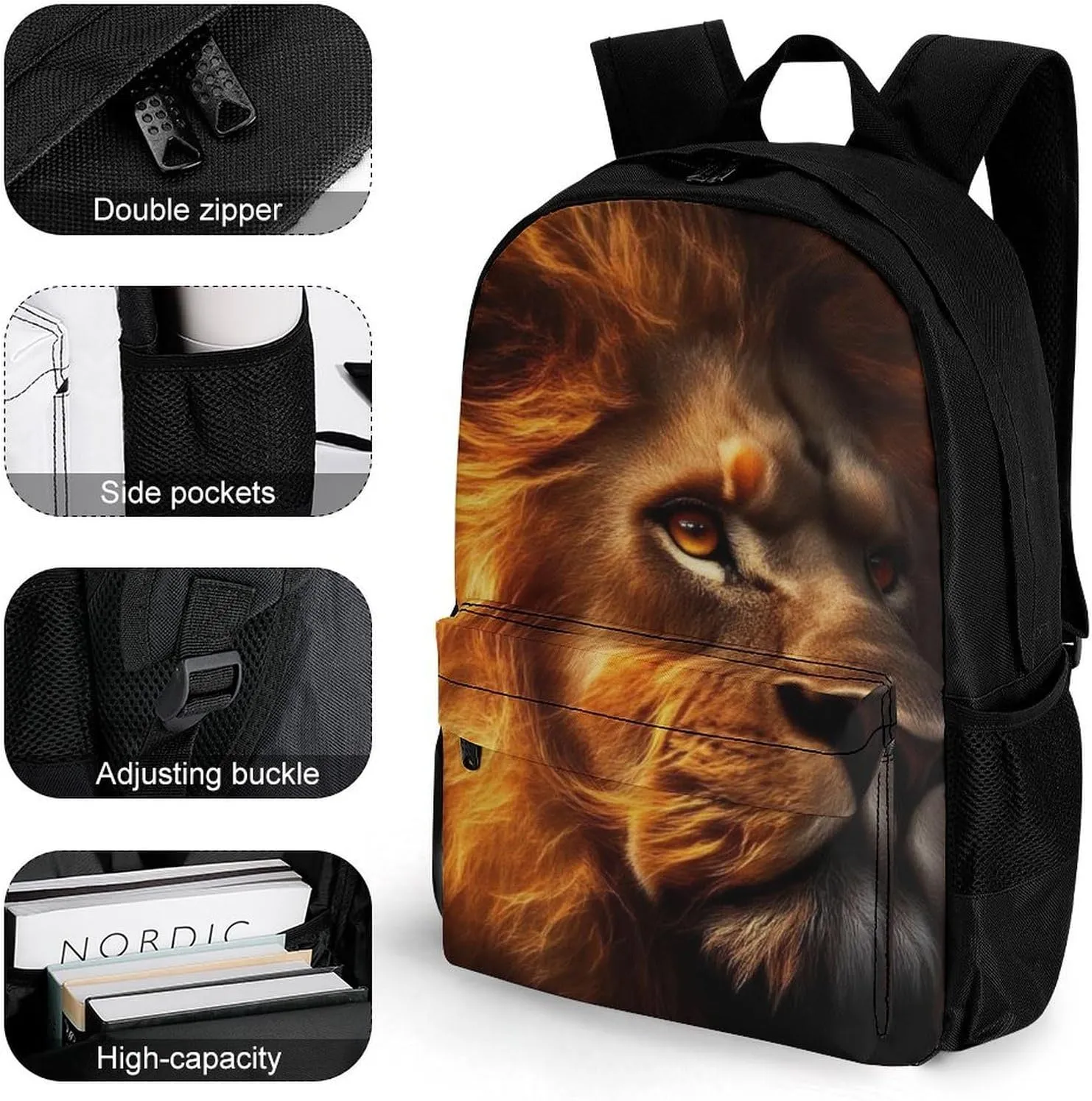Men Women Lightweight Lion Of Judah Casual Daypack Big Capacity Bookbag With Padded Straps for Gym Travel Walking Cycling