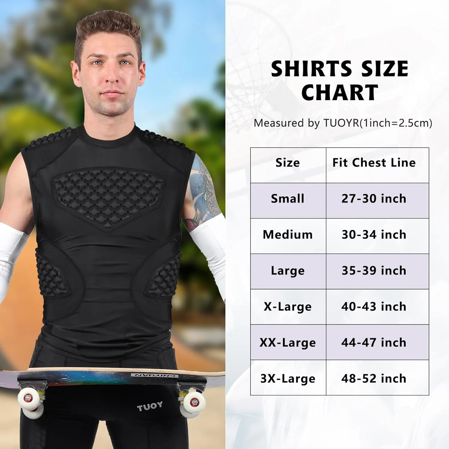 Mens Football Padded Shirt Baseball Chest Protector Compression Vest with Pads Adult Rib Protective Sleeveless Undershirt Heart Guard for Softball Rugby Lacrosse