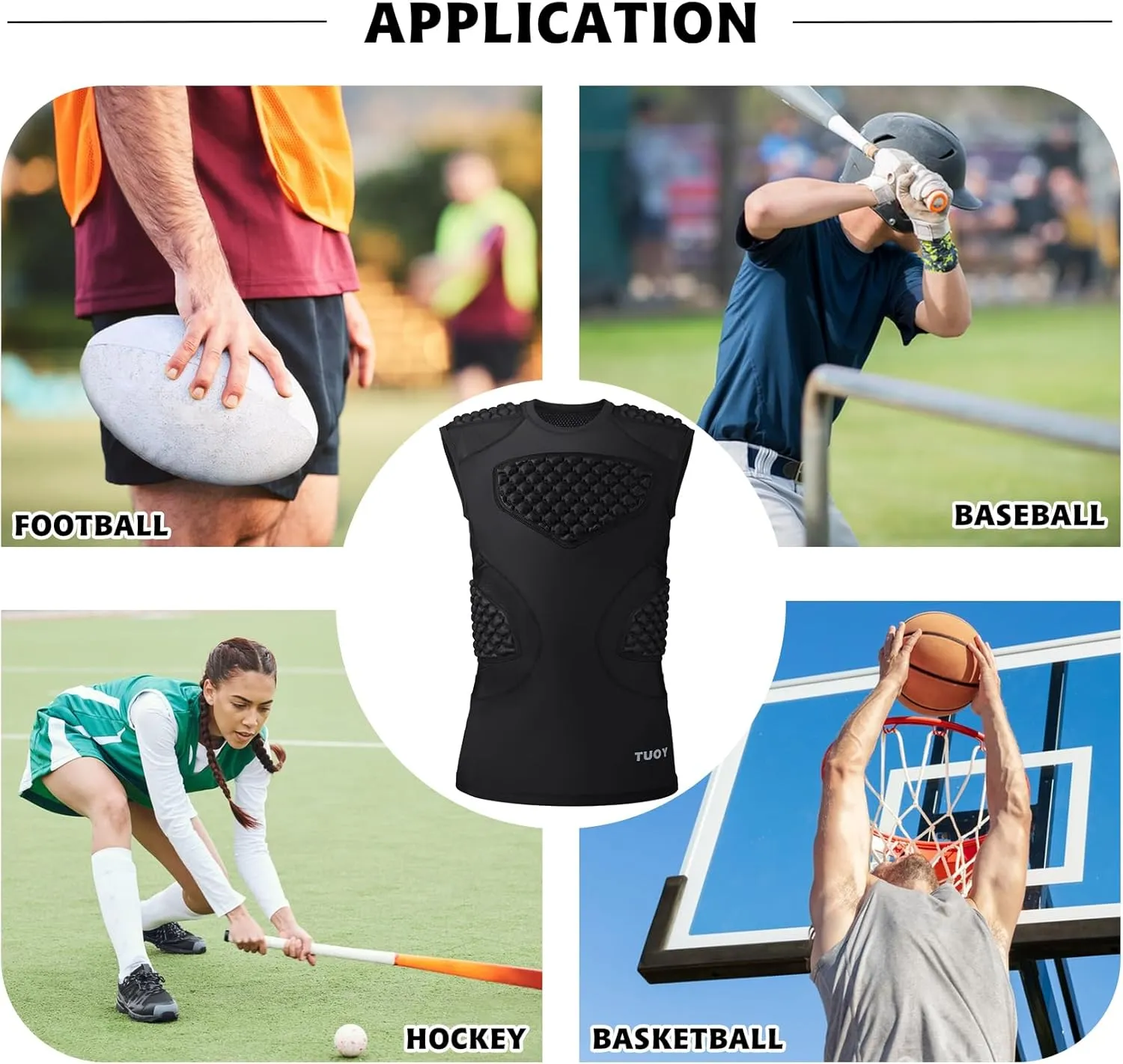 Mens Football Padded Shirt Baseball Chest Protector Compression Vest with Pads Adult Rib Protective Sleeveless Undershirt Heart Guard for Softball Rugby Lacrosse
