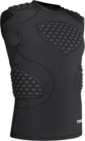 Mens Football Padded Shirt Baseball Chest Protector Compression Vest with Pads Adult Rib Protective Sleeveless Undershirt Heart Guard for Softball Rugby Lacrosse