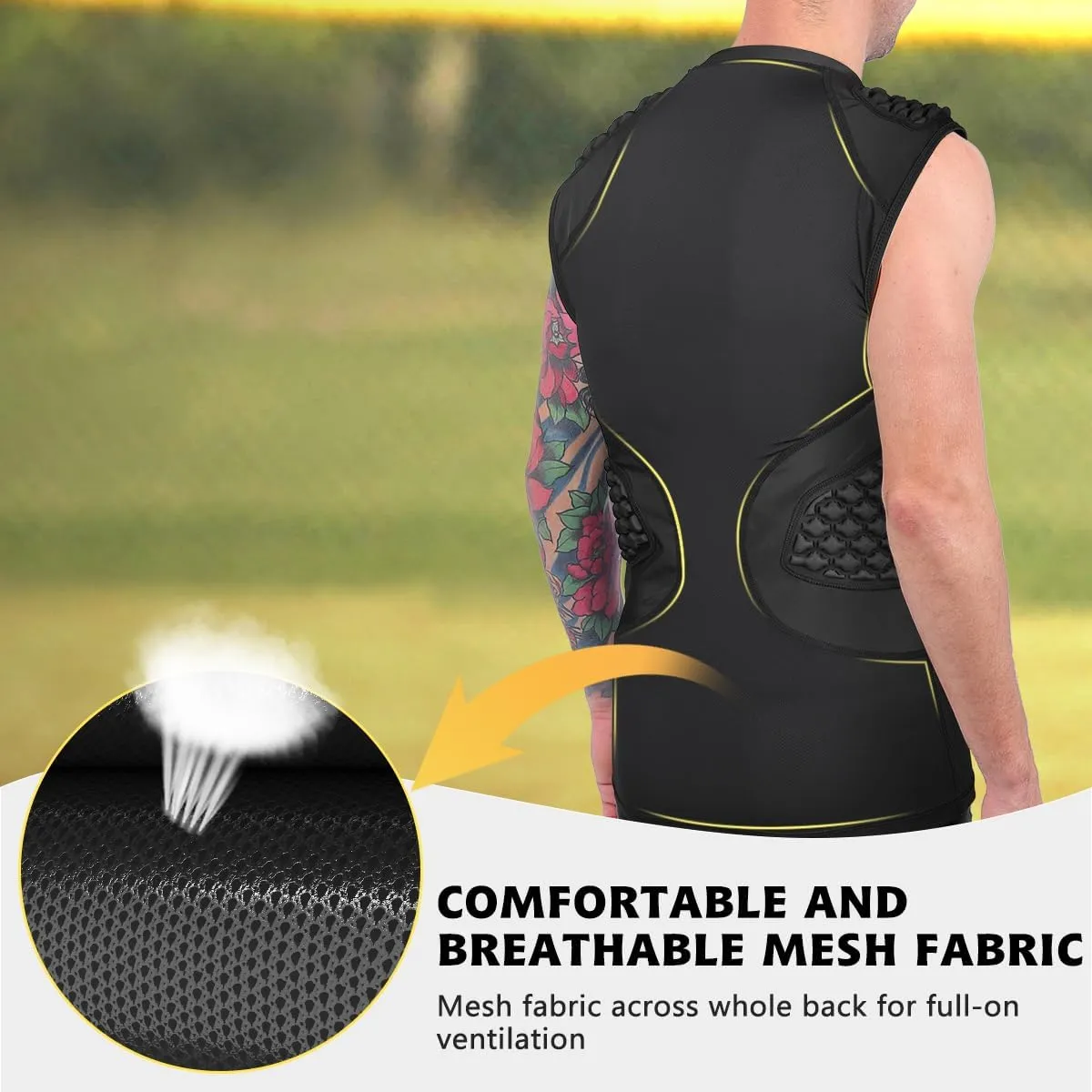 Mens Football Padded Shirt Baseball Chest Protector Compression Vest with Pads Adult Rib Protective Sleeveless Undershirt Heart Guard for Softball Rugby Lacrosse