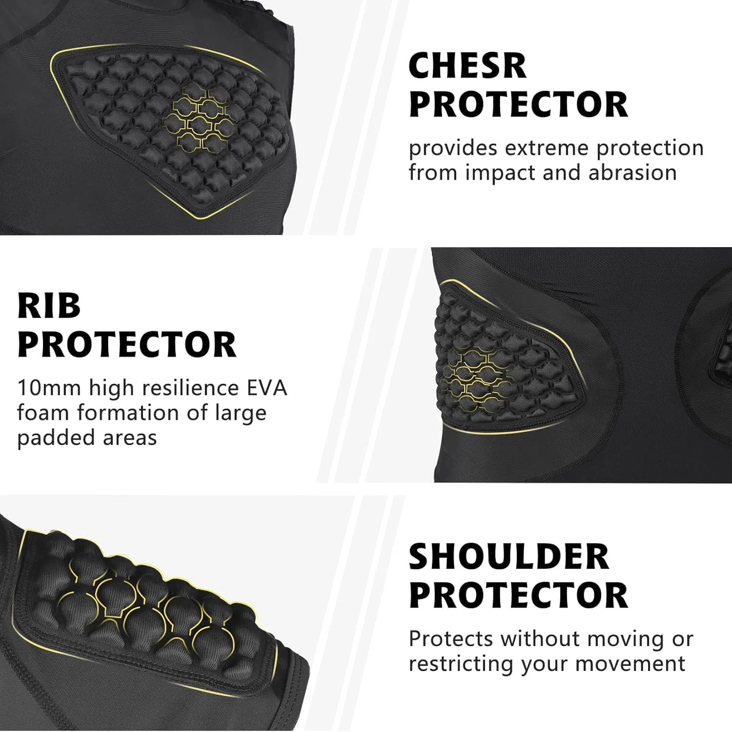 Mens Football Padded Shirt Baseball Chest Protector Compression Vest with Pads Adult Rib Protective Sleeveless Undershirt Heart Guard for Softball Rugby Lacrosse