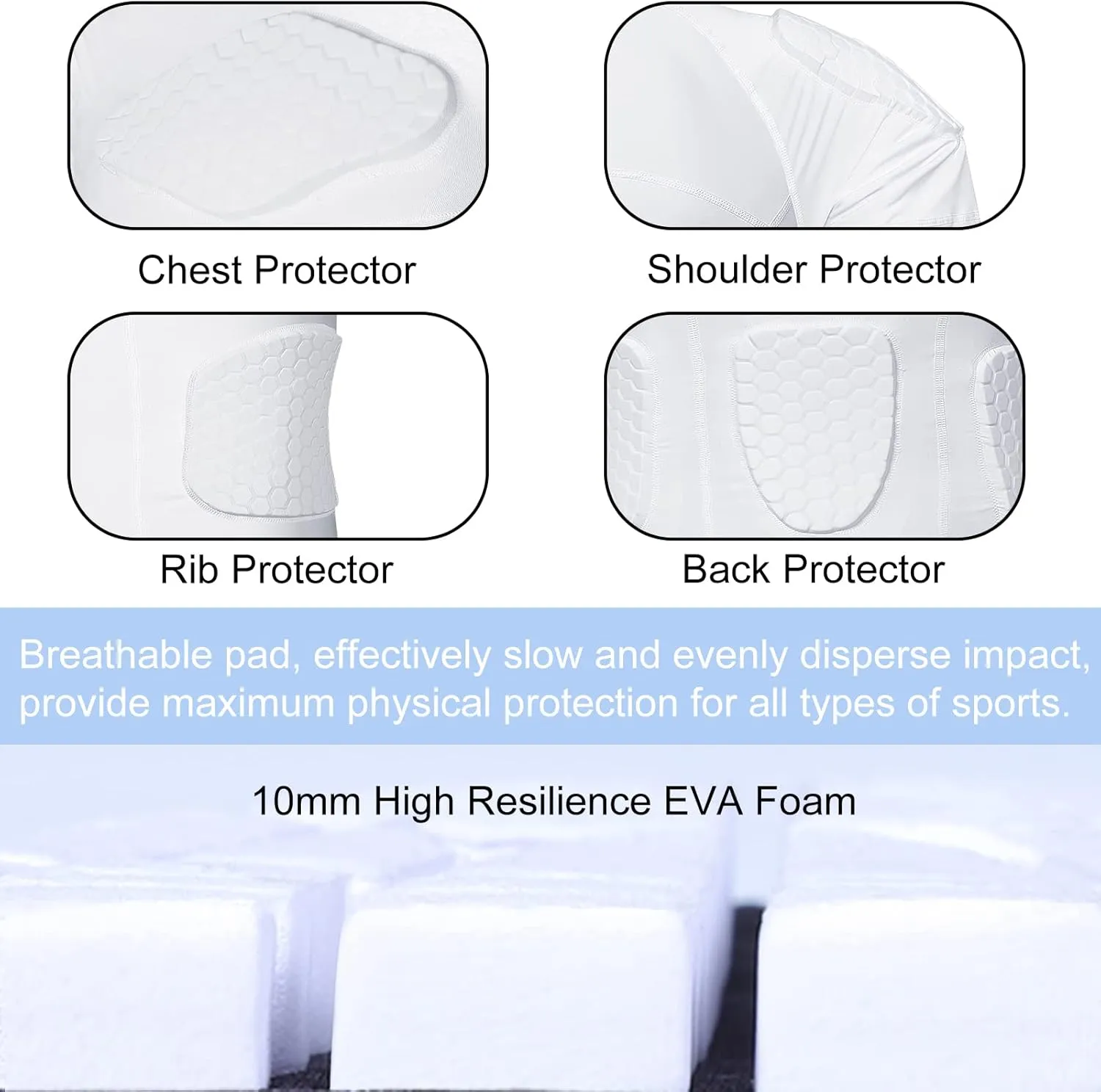 Mens Football Padded Shirt Chest Rib Protector Undershirt for Football Baseball Softball Rugby