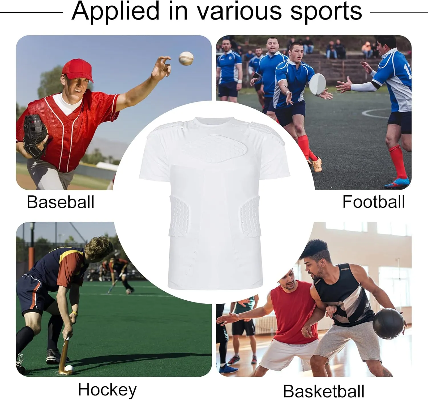 Mens Football Padded Shirt Chest Rib Protector Undershirt for Football Baseball Softball Rugby