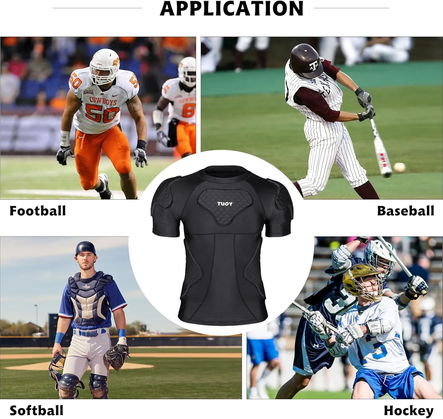 Mens Football Rib Protector with Pads Adult Protective Undershirt Heart Guard for Softball Rugby Lacrosse