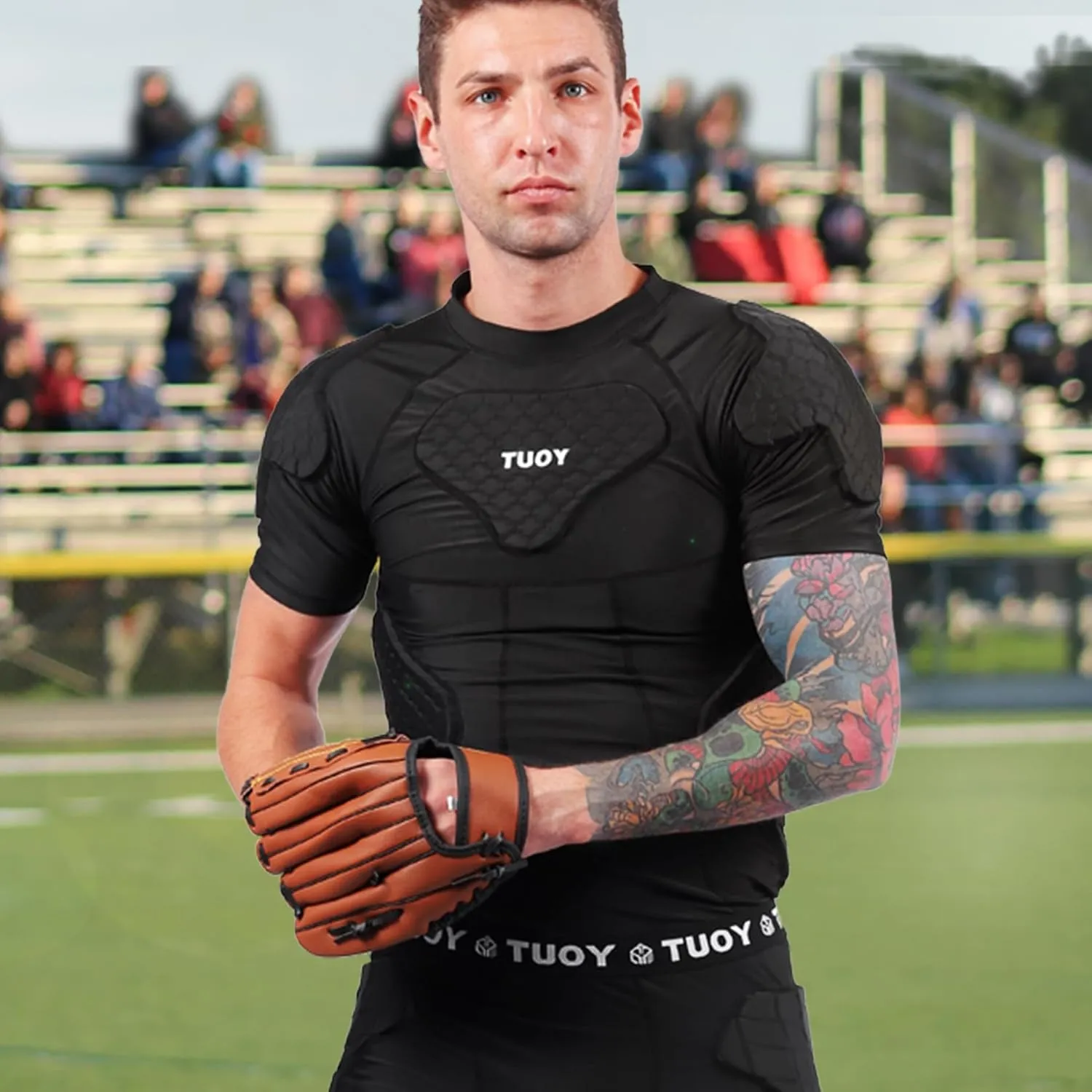 Mens Football Rib Protector with Pads Adult Protective Undershirt Heart Guard for Softball Rugby Lacrosse
